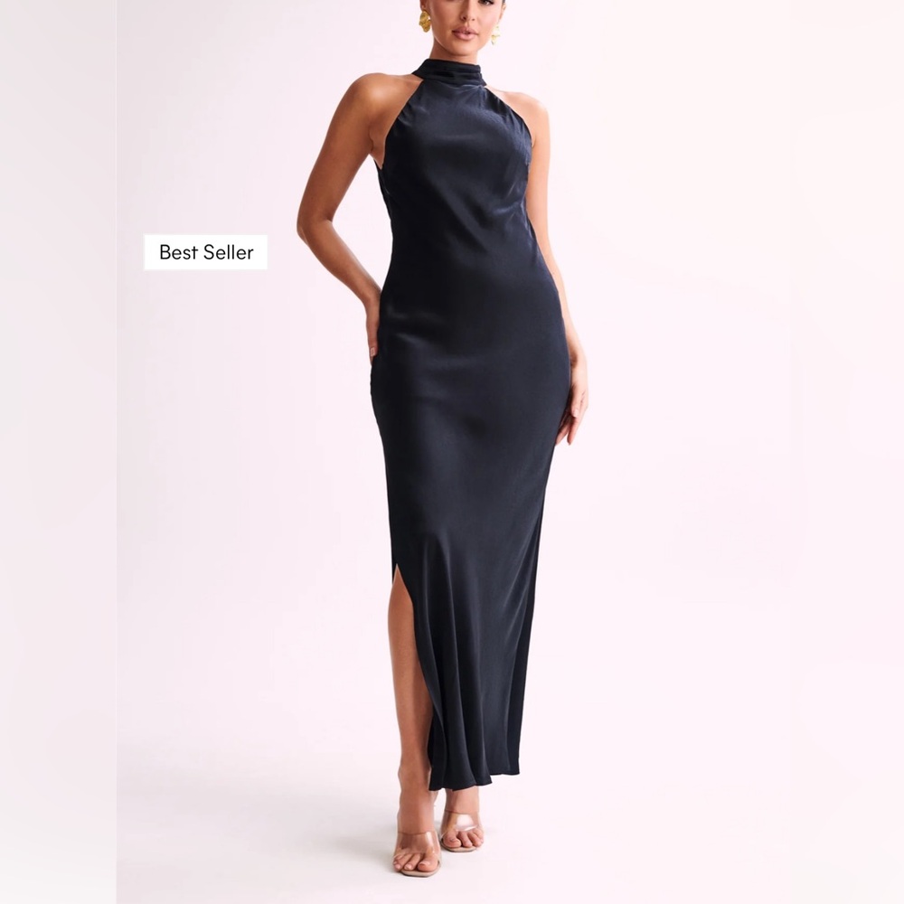 Claire - Meshki Black Satin Dress